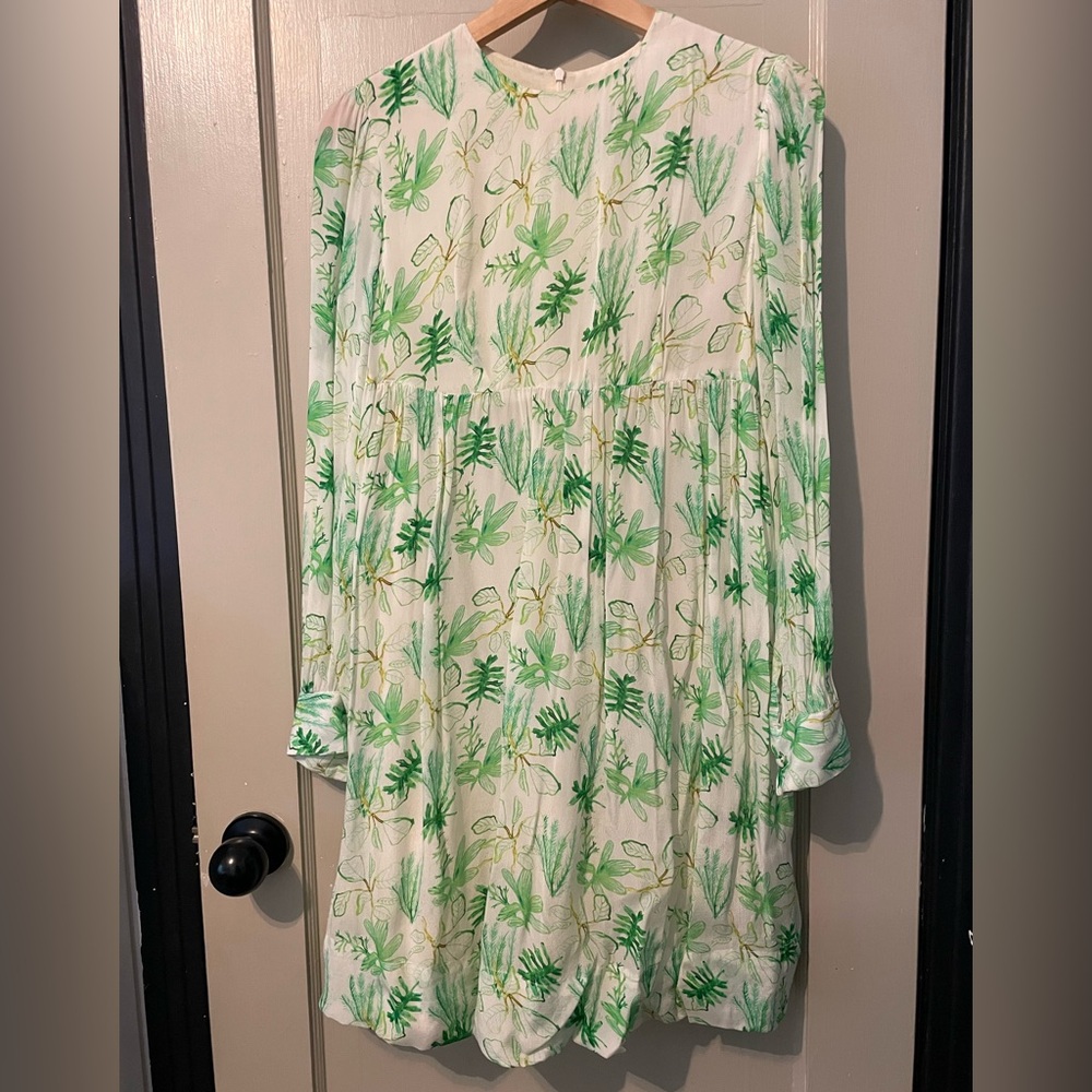 Family Affairs Silk Leaf Print Babydoll Dress, Sm